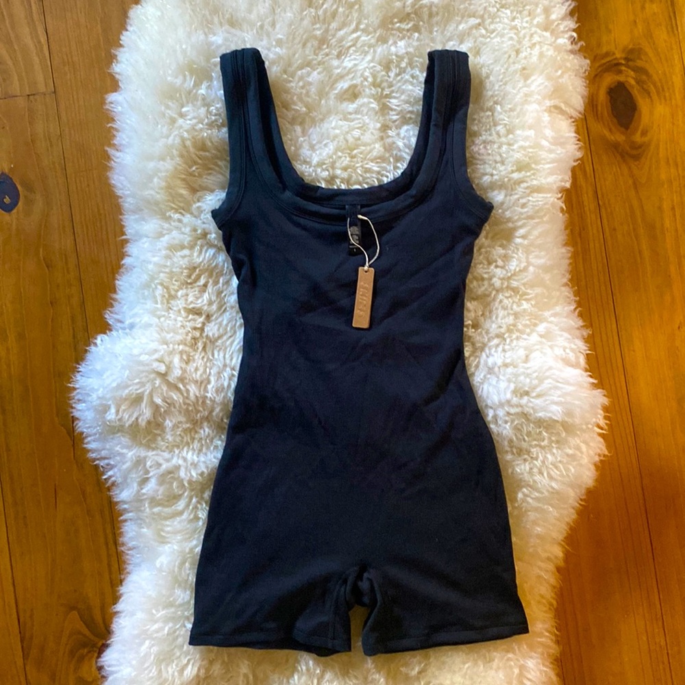 Skims Cotton Rib Knit Onesie Compression Small Soot